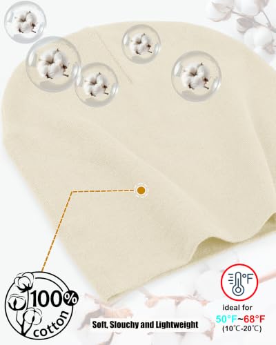 ROYBENS Thin 100% Cotton Beanie for Men Women Lightweight Slouchy Chemo Hat - color: 1pcs-beige