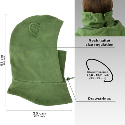 Fleece Balaclava Over Helmet - Warm Helmet Ninja Hood - Snowboard Hooded Hat Neck Gaiter Ski Mask - color: Pinegreen-earsup, size: One Size
