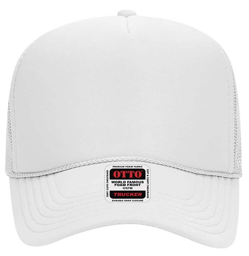 Otto Cap 5-Panel Mid Profile Mesh Back Trucker Hat, OS - color: White