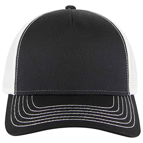 The Vintage Year Plain Cotton Structured Mesh Adjustable Trucker Sports Baseball Cap - color: Black/Black/White