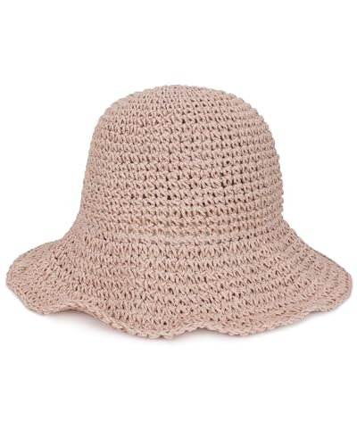 Womens Crochet Straw Sun Hat Foldable Floppy Wide Brim Beach Hat for Summer - color: Pink