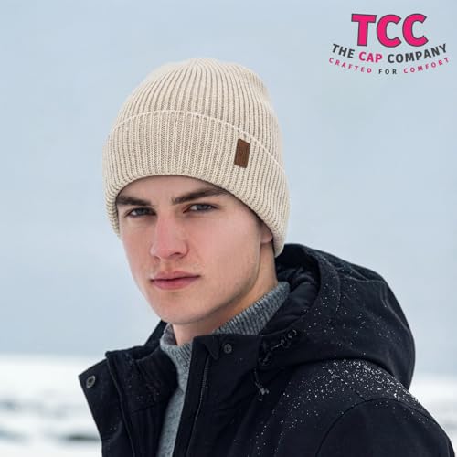 Beanie Fleece Lined Soft for Men Women | Winter Hats Warm Double Layered Stylish Knited Cuffed Plain Beanie Skull Cap | - color: A05- Cream White