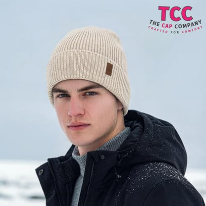 Beanie Fleece Lined Soft for Men Women | Winter Hats Warm Double Layered Stylish Knited Cuffed Plain Beanie Skull Cap | - color: A05- Cream White