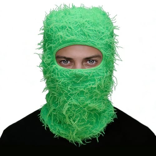 Distressed Ski Mask Balaclava, Yeat Shiesty Knitted Full-Face Mask - color: Lightgreen