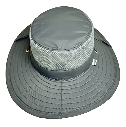Broner Ripstop Nylon Floatable Outdoor Sun Hat with Nylon Mesh Side Panels - color: Grey, size: Medium