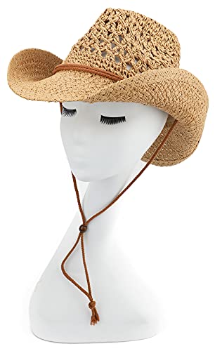 Adult Sun Straw Western Cowboy Hat - color: Khaki, size: One Size