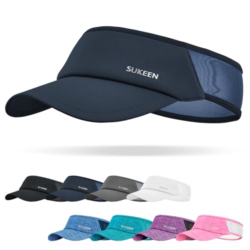 Sukeen Sports Sun Visor Men Women Lightweight Portable Cooling Stretchy Visor Hat for Running, Golf, Daily Wear - color: Navy Blue