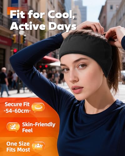Winter Sport Headband Ear Warmer - Windproof Forehead & Breathable Fleece Headband for Skiing, Running, Cycling - color: Black