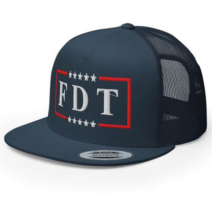 NX FDT Embroidered Flat Bill Trucker Hat High Crown Adjustable FDT Hat - color: Navy