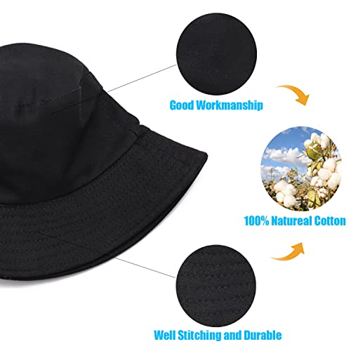 12Pieces Cotton Bucket Hat for Women Men Adult Summer Plain Fishing Bucket Cap - color: Black