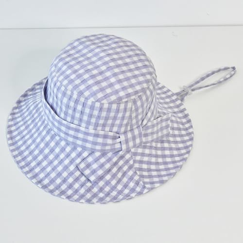 Women's Summer Plaid Sun Hat 100% Cotton Beach UV Protection Fishing Hat - color: Purple