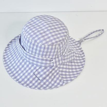 Women's Summer Plaid Sun Hat 100% Cotton Beach UV Protection Fishing Hat - color: Purple