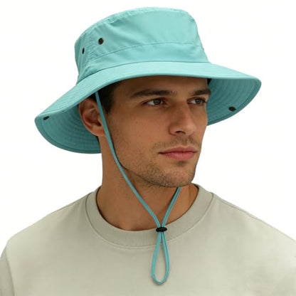 Women Lightweight Safari Sun Hat Quick Dry Fishing Hat with Strap Cool - color: Aqua Blue