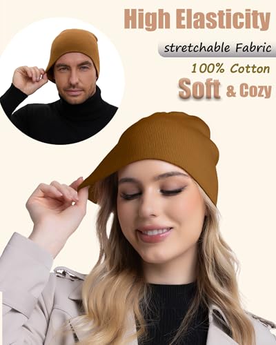 100% Cotton Beanie Hat Cuffless Beanies Warm Knit Winter Skull Cap - color: 1pcs-coffee