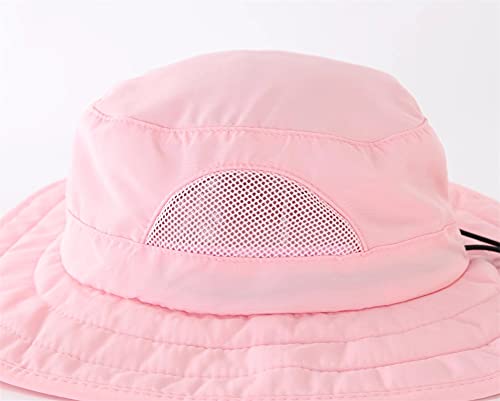 Connectyle Kids Sun Hat for Boys Girls Wide Brim Bucket Hat UPF 50+ Sun Protection Hat Breathable Summer Beach Hat - color: Pink