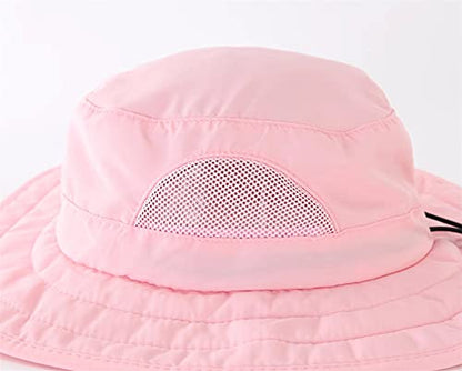Connectyle Kids Sun Hat for Boys Girls Wide Brim Bucket Hat UPF 50+ Sun Protection Hat Breathable Summer Beach Hat - color: Pink