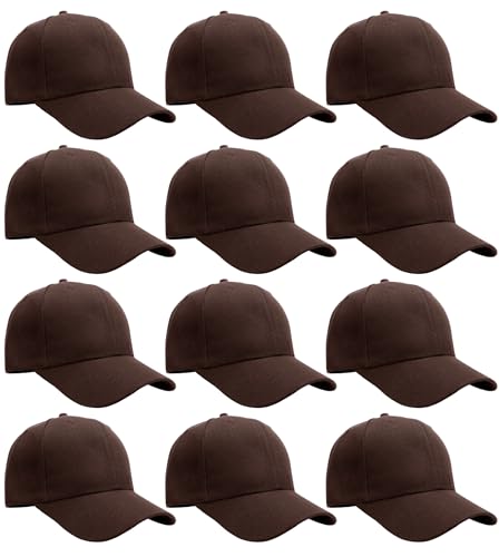 Falari Wholesale Bulk Lot 12-Pack Baseball Cap Adjustable Size Plain Blank Solid Color - color: Brown