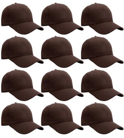 Falari Wholesale Bulk Lot 12-Pack Baseball Cap Adjustable Size Plain Blank Solid Color - color: Brown