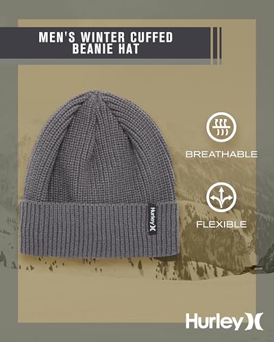 Hurley Men's Cuffed Beanie - Classic Midweight Loose Knitted Winter Hat for Men - color: Dark Grey