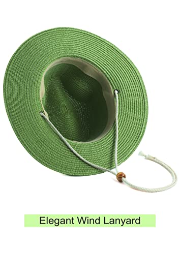 Women Straw Fedora Hat Summer Panama Beach Sun Hats UV UPF50+ Cap - color: Green