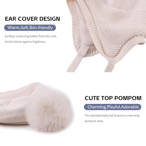 JANGANNSA Basic Winter Baby Boy Beanie Pompom Knit Girl Hat Kid Earflap Cap - color: Beige Hat, size: 2-5T