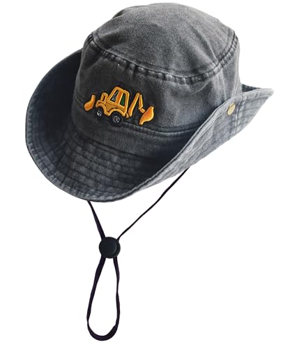 Safari Kids Sun Hat Bucket Boys Excavator Beach UPF 50+ Fishing Hat Toddler Girls Boonie Cap for 2-8T - color: Black