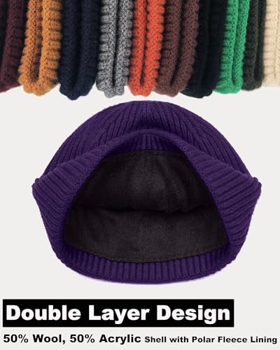 Short Fisherman Beanie for Men Women Wool Fleece Lined Winter Hat - color: 1pcs-dark Purple