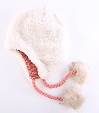 Home Prefer Girls Sherpa Earflaps Hat Toddler Baby Knit Beanie Fuzzy Peruvian Cold Weather Warm Winter Hat - color: Pink, size: Small
