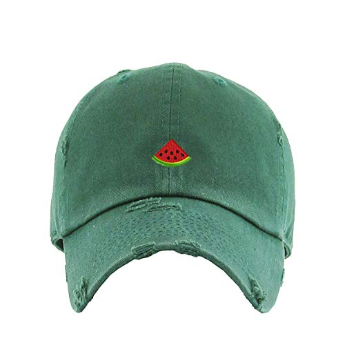 Watermelon Vintage Baseball Cap Embroidered Cotton Adjustable Distressed Dad Hat - color: Hunter Green