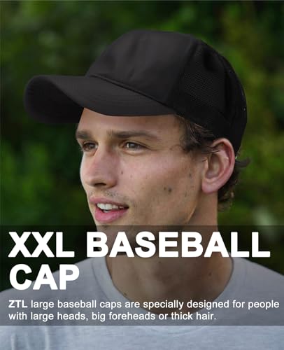 Oversize XXL Baseball Cap for Big Heads 23.6"-25.6", Extra Large Cotton Baseball Hat, Plus Size Unstructured Dad Hats - color: Mesh Quick Dry - Black