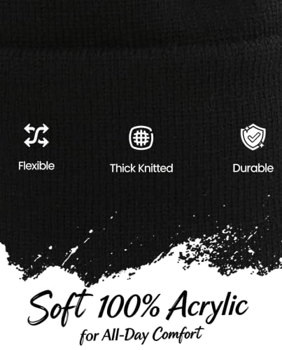 Home Prefer Men's Winter Beanie Hat with Brim Warm Double Knit Cuff Beanie Cap Watch Radar Hat - color: Black