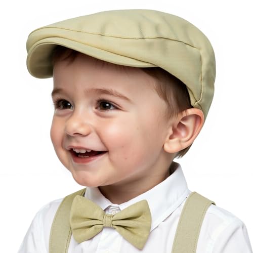 American Trends Baby Boy Newsboy Cap 2 Pack with Bow Tie - color: Khaki, size: 1-2T