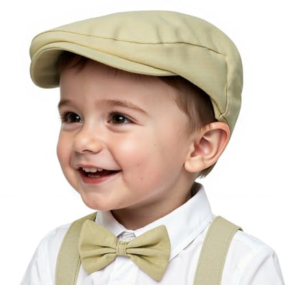 American Trends Baby Boy Newsboy Cap 2 Pack with Bow Tie - color: Khaki, size: 1-2T