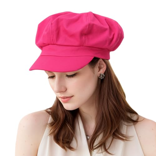 Newsboy Hats for Women -100% Cotton Womens Newsboy Cap Vintage Cabbie Hat - Pageboy Hats for Women Girls Ladies Gift - color: Hot Pink