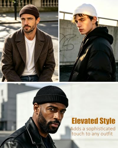 100% Merino Wool Fisherman Beanies for Men Winter Beanie Skull Cap - color: White