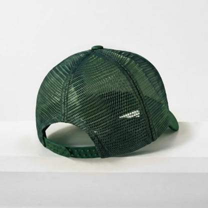 CHOK.LIDS Blank Foam Trucker Hat, Retro Mesh Rope Snapback Cap, Men Women - color: Curved Brim (White/Hunter Green)