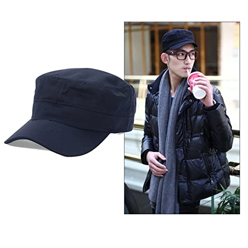 Adjustable Unisex Flat Top Twill Classical Baseball Cap Military Hat 22-23.6 in Cadet Cap - color: Dark Blue