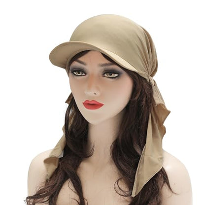 ZLYC Chemo Headwear for Women Brim Visor Head Scarf Pre Tied Headwraps Lightweight Skull Cap - color: Solid Khaki