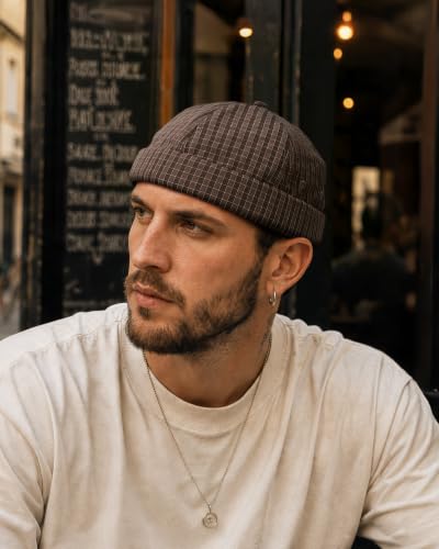 Croogo Checked Brimless Hat Lightweight Quick Dry Docker Cap for Men - color: Brown