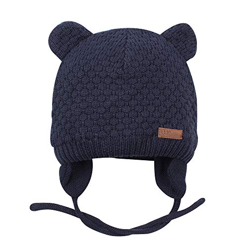 BAVST Baby Beanie Hat for Winter with Earfalp Cute Bear Kids Toddler Girls Boys Warm Knit Cap 0-2Years - color: Bear Ear- Navy, size: 6-12 Months