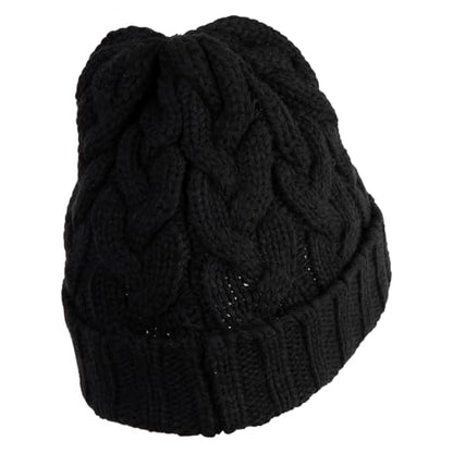 e4Hats.com Chunky Cable Knit Cuff Long Beanie - color: Black