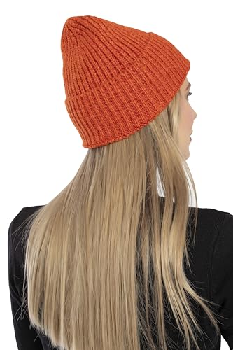 Seamless Beanie Cap, Acrylic Unisex Winter Beanie - color: Orange