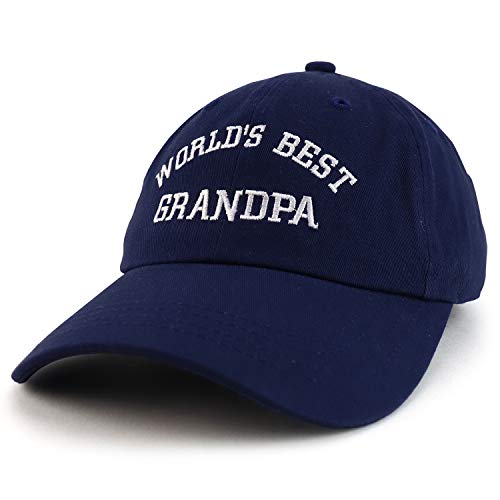 Trendy Apparel Shop World's Best Grandpa Embroidered Low Profile Soft Cotton Dad Hat Cap - color: Navy