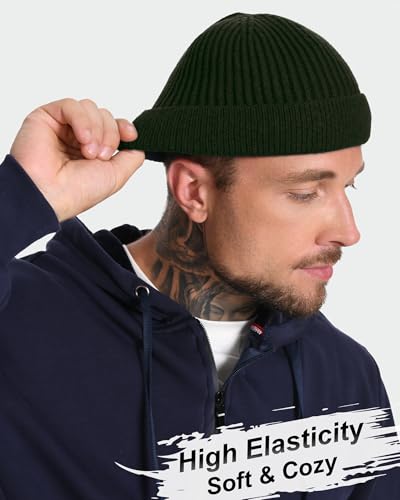 ROYBENS Swag Wool Short Beanie for Men Women, Fleece Lined Warm Winter Hat - color: 1pcs- Army Green