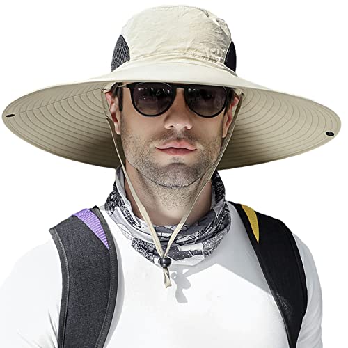 HUAMULAN Men Women 6" Wide Brim Sun Protection Hat Summer Fishing Hats - color: Hn002-beige