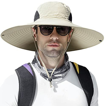 HUAMULAN Men Women 6" Wide Brim Sun Protection Hat Summer Fishing Hats - color: Hn002-beige