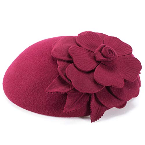 Lawliet Womens Dressy Fascinator Beret Wool Felt Pillbox Hat Wedding Occasion Headpiece A083 - color: Burgandy