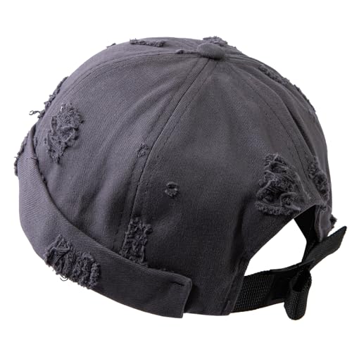 Retro Frayed Brimless Docker Cap Rolled Cuffed Beanie Skullcap Sailor Landlord Hat Casual Lovers Hip Hop Dancing Hats - color: Mg-xgmmxpd51-grey