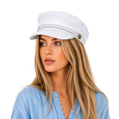C.C Cotton Fisherman Cap for Women – Classic Fiddler Hat, Lightweight Breathable Cotton, Trendy Greek Fisherman Style - color: Cotton-white