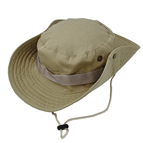 Taeku Sun Hat, Unisex Wide Brim Bucket Hat Sun Protection Cap Breathable Boonie Hat for Fishing Hiking Gardening Safari - color: Khaki